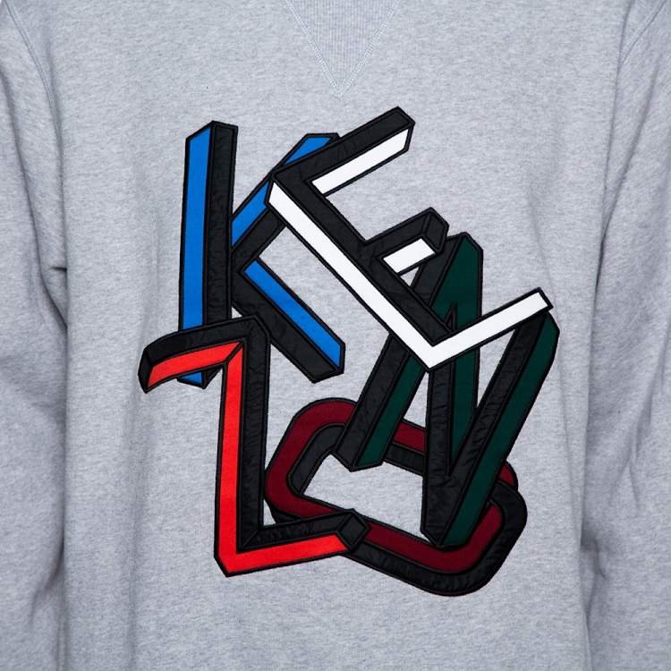 Pre Owned Kenzo Grey Cotton Letter Crewneck Sweatshirt XL