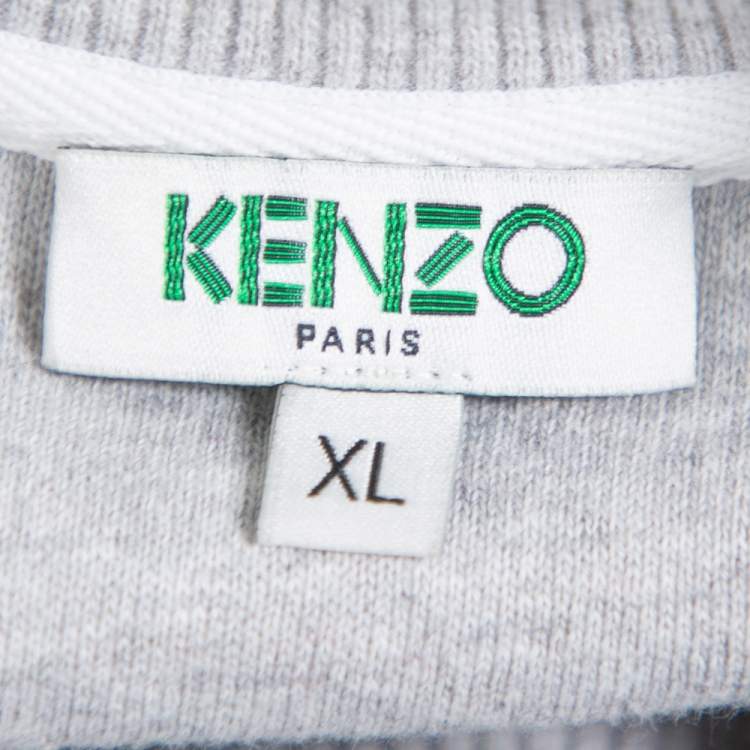 Pre Owned Kenzo Grey Cotton Letter Crewneck Sweatshirt XL