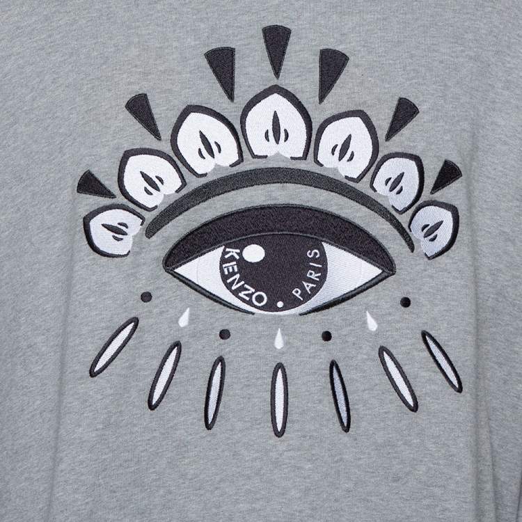 Pre Owned Kenzo Grey Cotton Evil Eye Embroidered Crewneck Sweatshirt XXL
