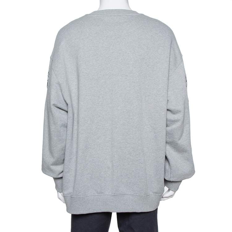Pre Owned Kenzo Grey Cotton Evil Eye Embroidered Crewneck Sweatshirt XXL
