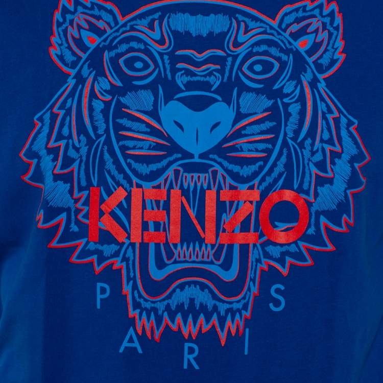 Pre Owned Kenzo Royal Blue Tiger Print Cotton Crew Neck T-Shirt M