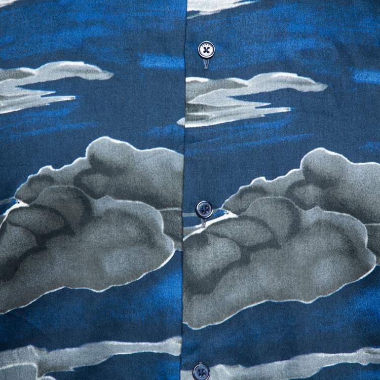 Pre Owned Kenzo Blue Night Cloud Print Cotton Long Sleeve Slim Fit Shirt XL