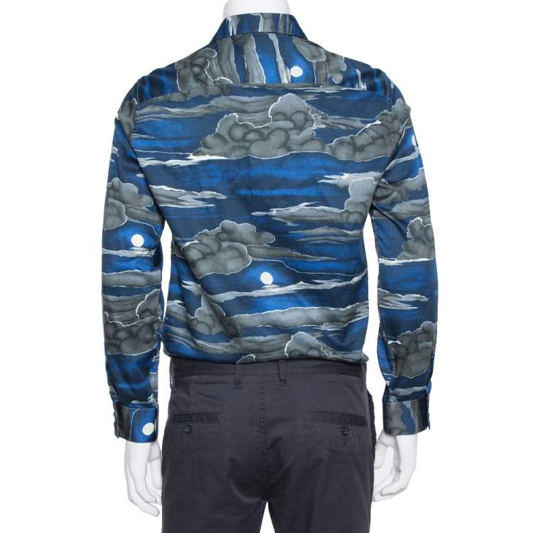Pre Owned Kenzo Blue Night Cloud Print Cotton Long Sleeve Slim Fit Shirt XL