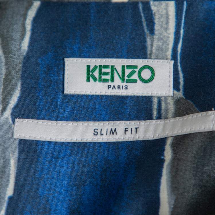 Pre Owned Kenzo Blue Night Cloud Print Cotton Long Sleeve Slim Fit Shirt XL