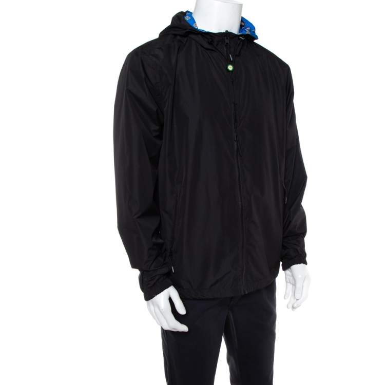 Pre Owned Kenzo Black Printed Synthetic Reversible Hooded Jacket L
