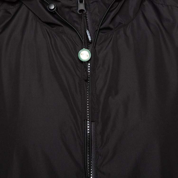 Pre Owned Kenzo Black Printed Synthetic Reversible Hooded Jacket L
