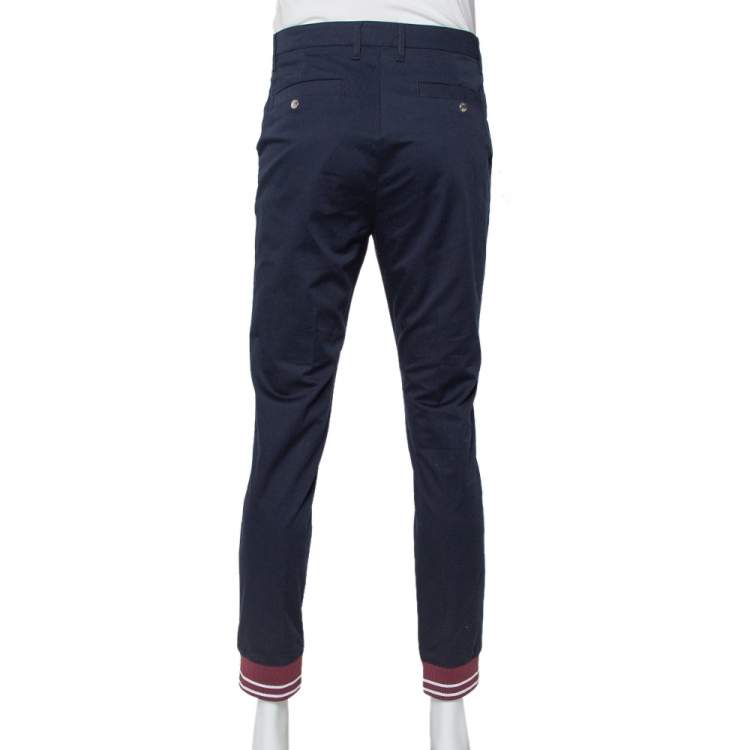 Pre Owned Kenzo Navy Blue Cotton Striped Ankle Detail Trousers M