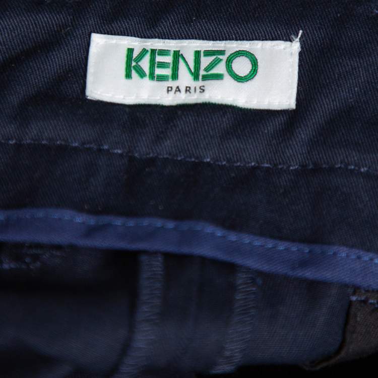 Pre Owned Kenzo Navy Blue Cotton Striped Ankle Detail Trousers M