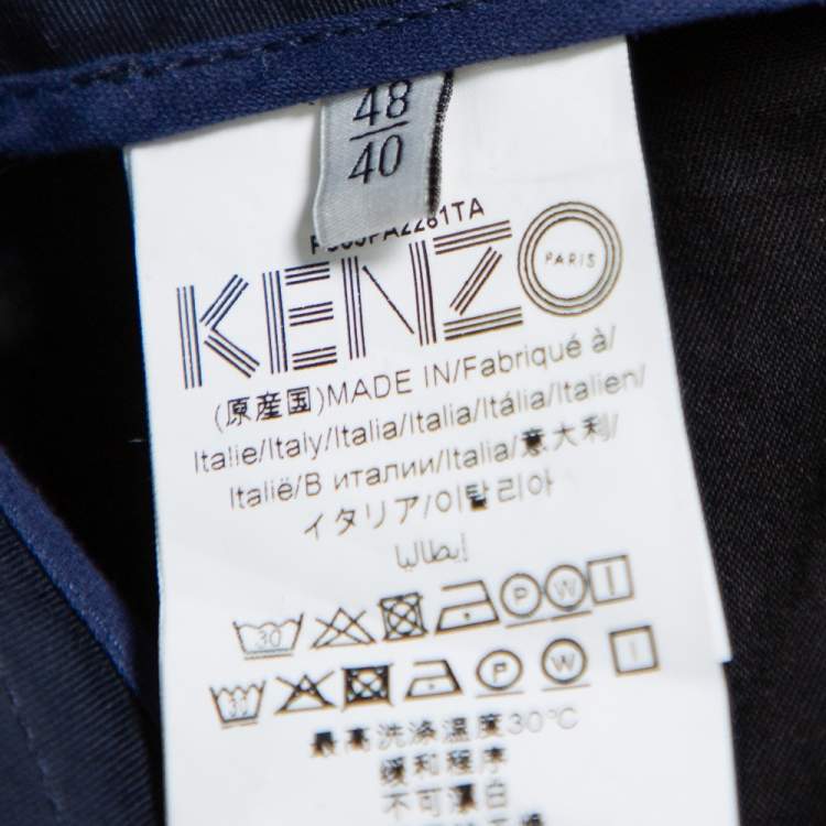 Pre Owned Kenzo Navy Blue Cotton Striped Ankle Detail Trousers M