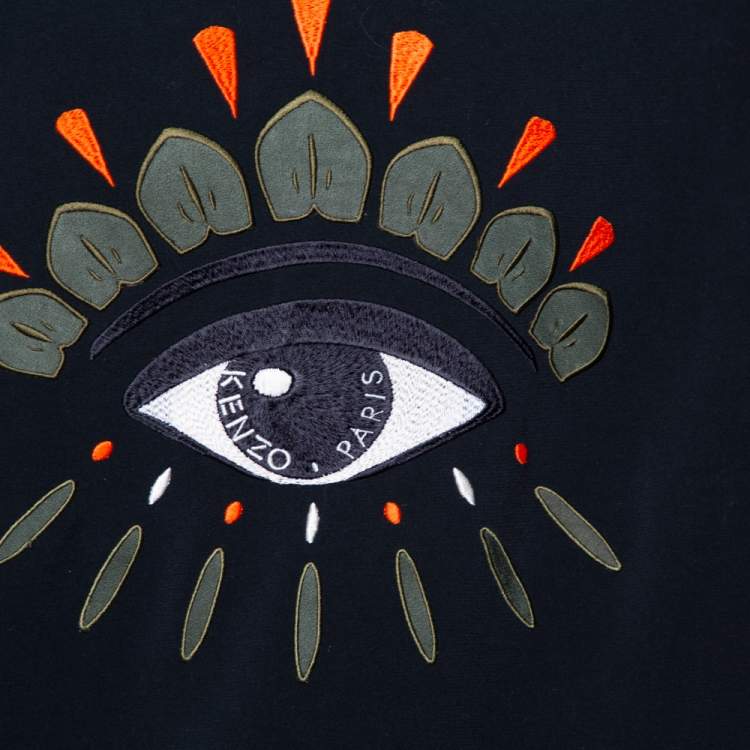 Pre Owned Kenzo Black Eye Embroidered Knit Oversized Sweatshirt M