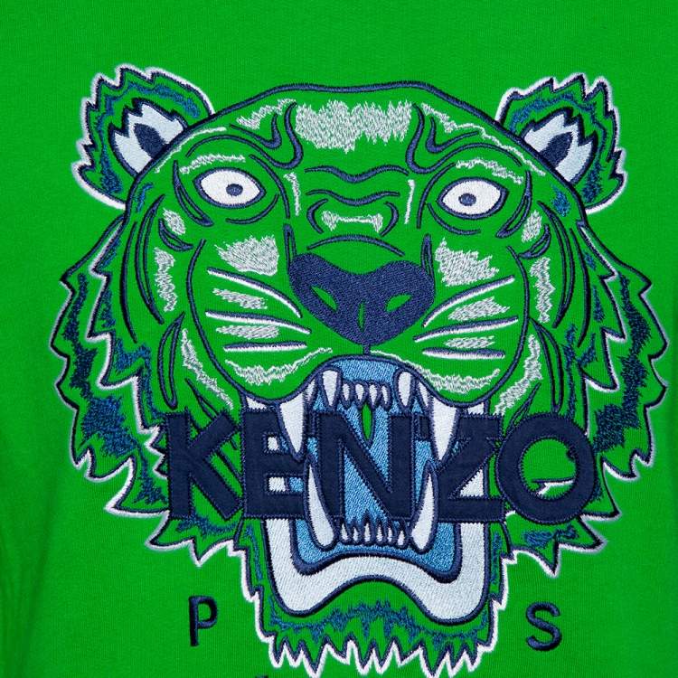 Pre Owned Kenzo Green Tiger Embroidered Cotton Crewneck Sweatshirt S