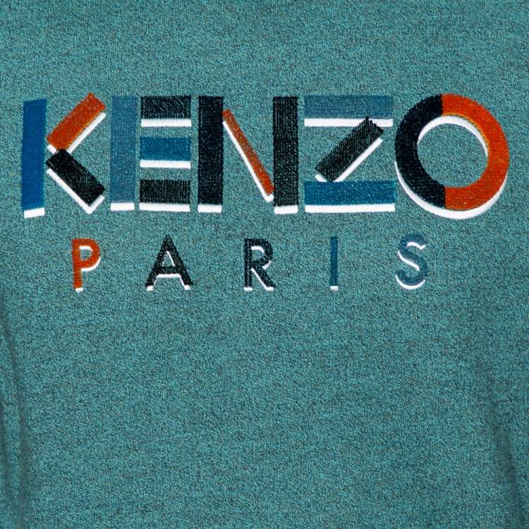 Pre Owned Kenzo Green Cotton Logo Embroidered Crewneck Sweatshirt S