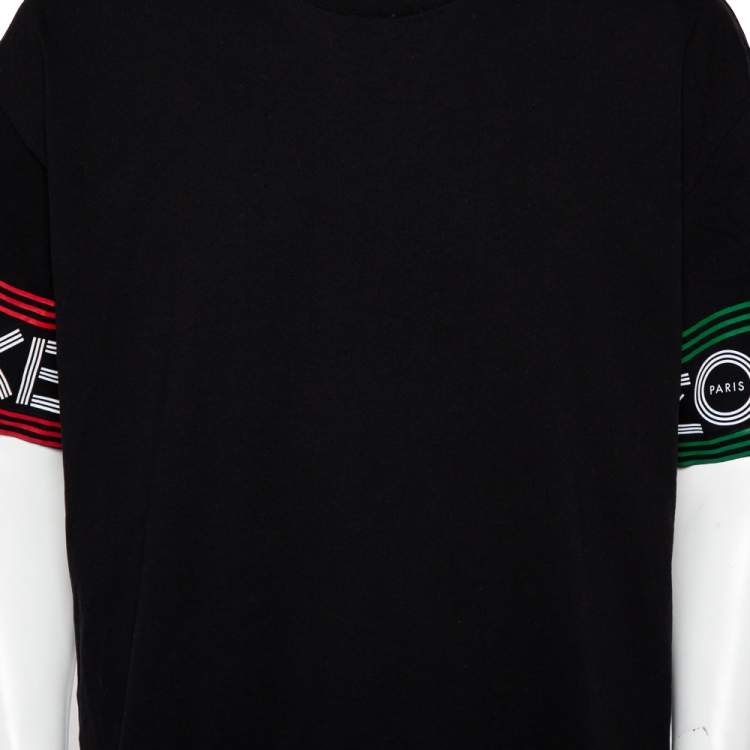Pre Owned Kenzo Black Cotton Logo Printed Sleeve Detail Crewneck T-Shirt XXL