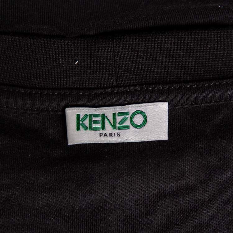 Pre Owned Kenzo Black Logo Printed Cotton Crewneck T-Shirt XL