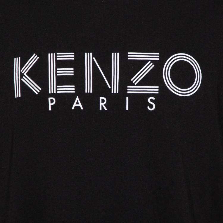 Pre Owned Kenzo Black Logo Printed Cotton Crewneck T-Shirt XL