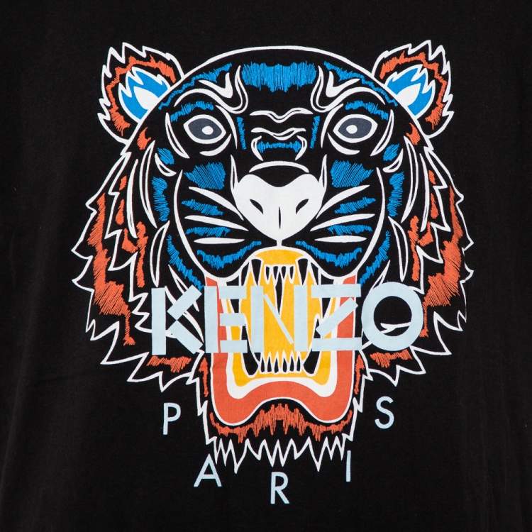 Pre Owned Kenzo Black Cotton Tiger Logo printed Crewneck T-Shirt XXL