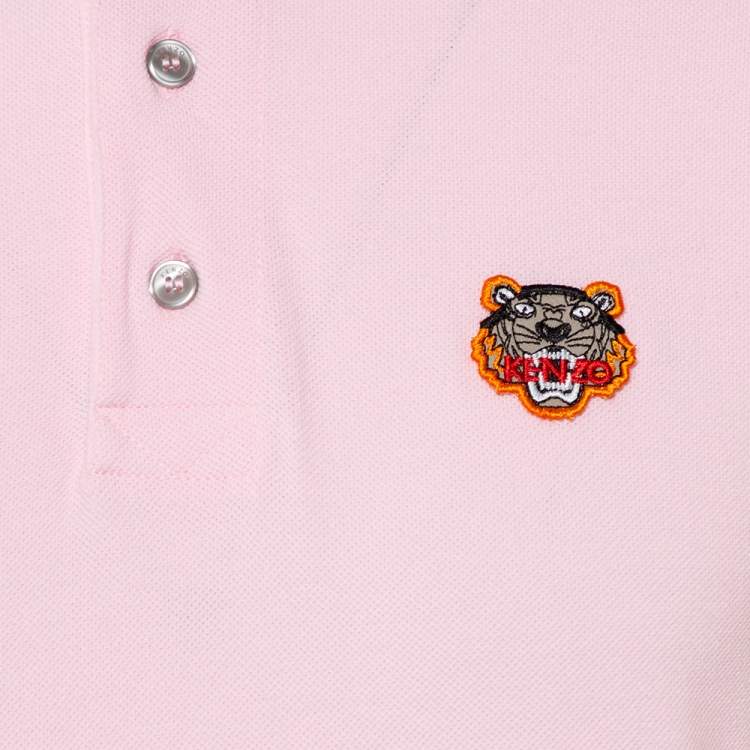 Pre Owned Kenzo Pink Cotton Pique Tiger Patch Detail Polo T-Shirt M