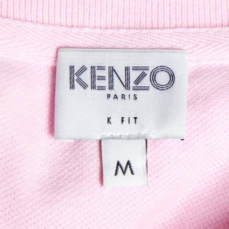 Pre Owned Kenzo Pink Cotton Pique Tiger Patch Detail Polo T-Shirt M