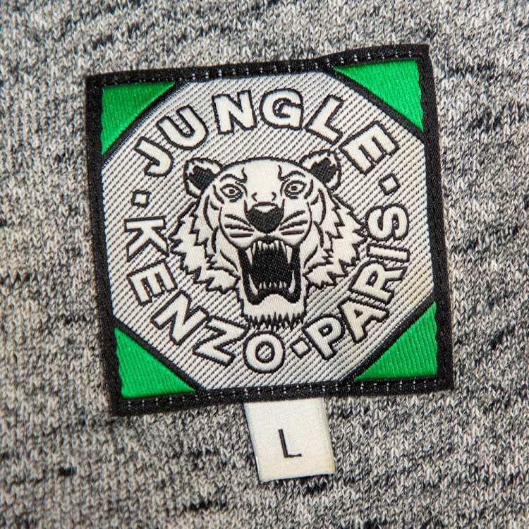 Pre Owned Kenzo Grey Cotton Tiger Embroidered Crewneck Sweatshirt L