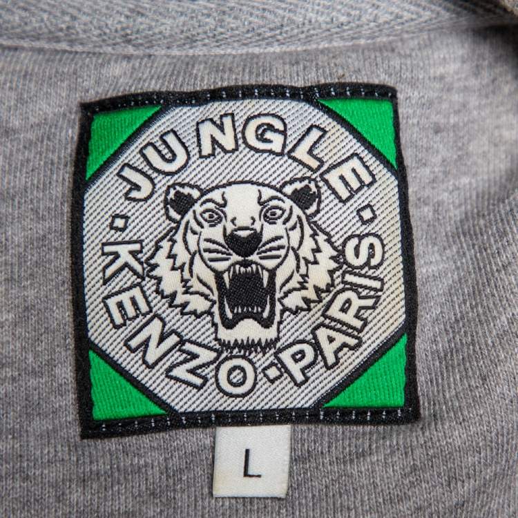 Pre Owned Kenzo Grey Cotton Tiger Embroidered Crewneck Sweatshirt L