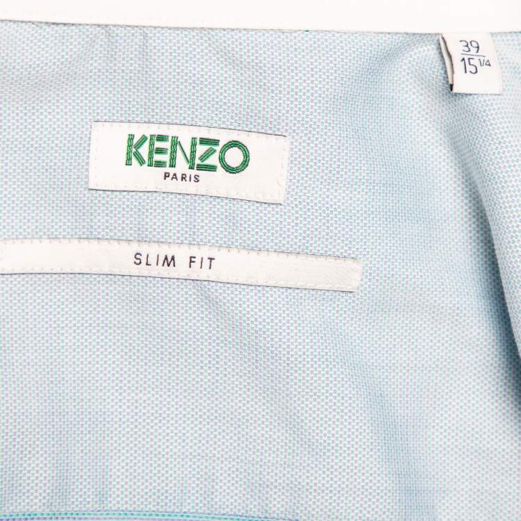 Pre Owned Kenzo Blue Cotton Contrast Trim Button Front Slim Fit Shirt M