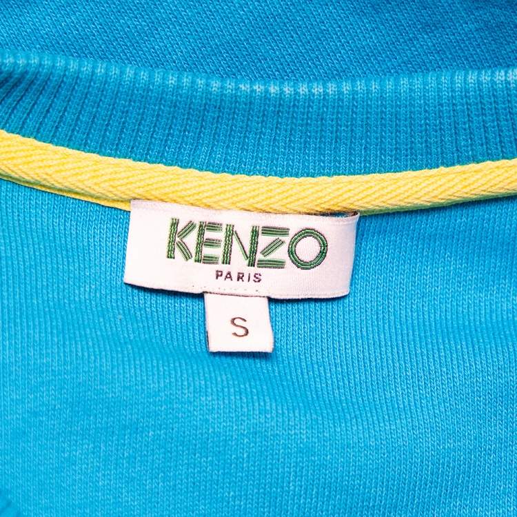 Pre Owned Kenzo Blue Tiger Embroidered Cotton Crewneck Sweatshirt S