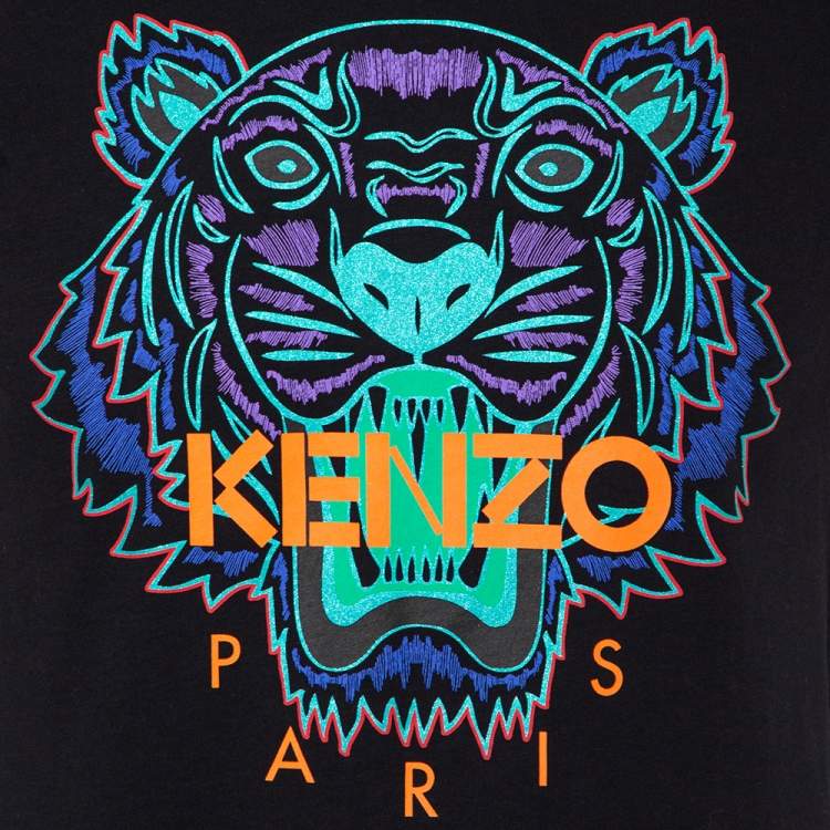 Pre Owned Kenzo Black Tiger Printed Cotton Holiday Capsule T-Shirt S