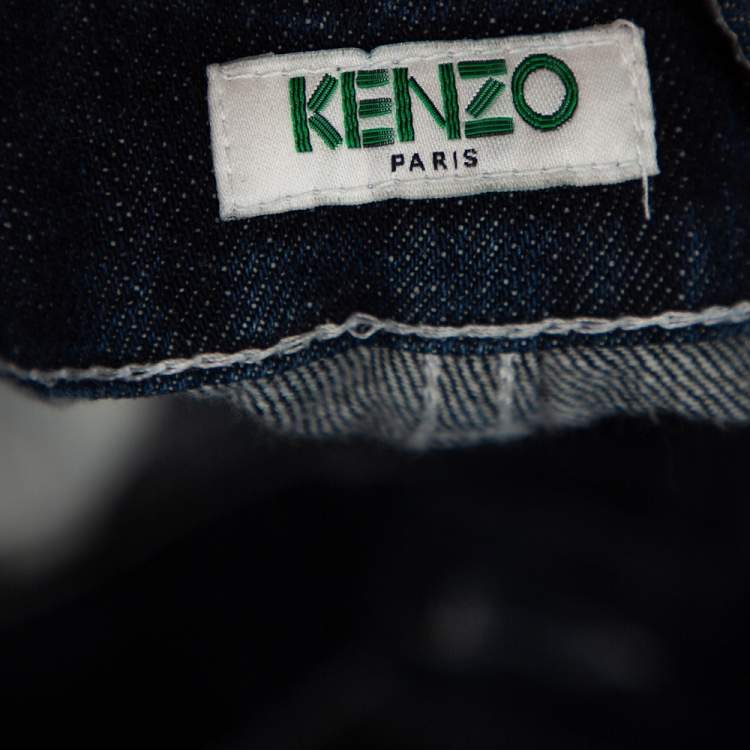 Pre Owned Kenzo Navy Blue Denim Contrast Detail Tapered Leg Jeans S