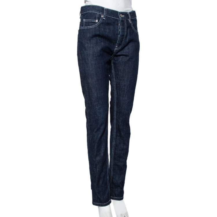 Pre Owned Kenzo Navy Blue Denim Contrast Detail Tapered Leg Jeans S