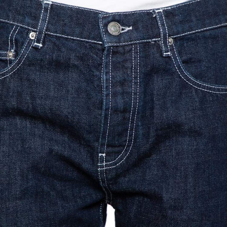 Pre Owned Kenzo Navy Blue Denim Contrast Detail Tapered Leg Jeans S