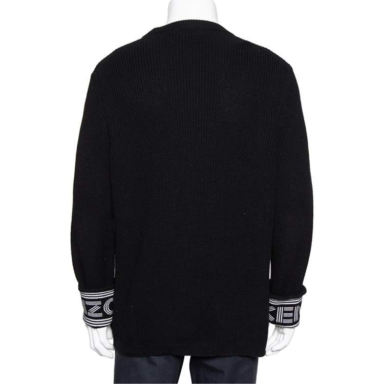Pre Owned Kenzo Black Knit Logo Cuff Rib Sweater M