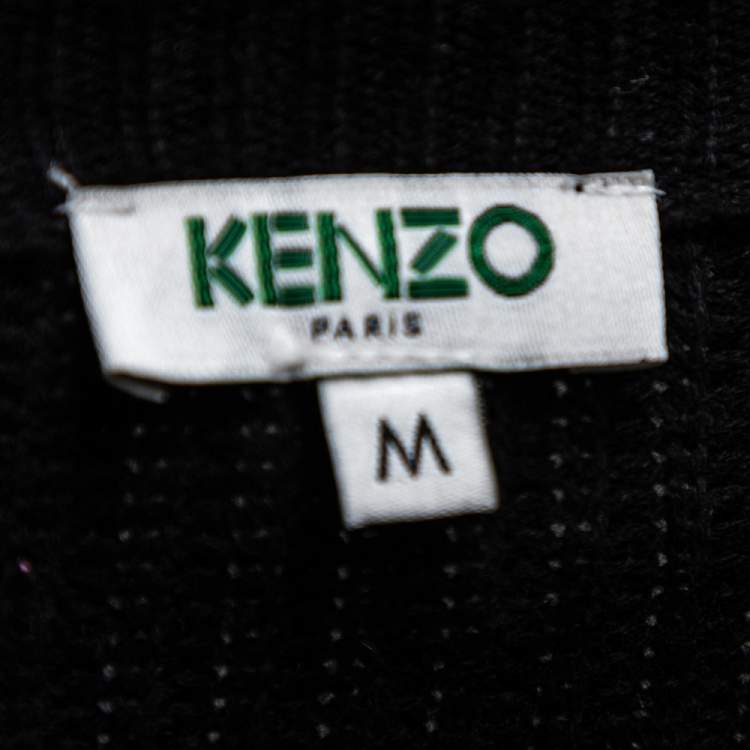 Pre Owned Kenzo Black Knit Logo Cuff Rib Sweater M
