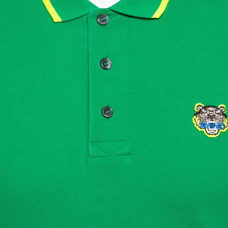 Pre Owned Kenzo Green Cotton Mini Tiger Patch Polo T-Shirt M