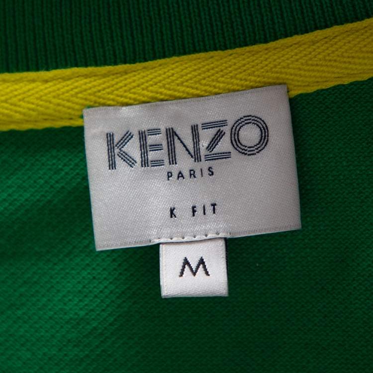 Pre Owned Kenzo Green Cotton Mini Tiger Patch Polo T-Shirt M