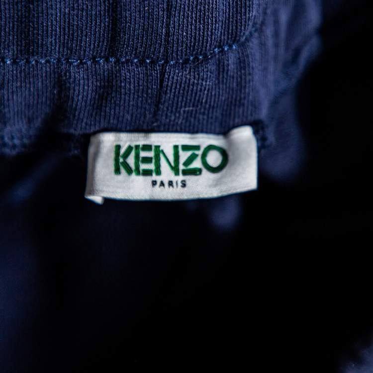 Pre Owned Kenzo Navy Blue Cotton Logo Printed Shorts M
