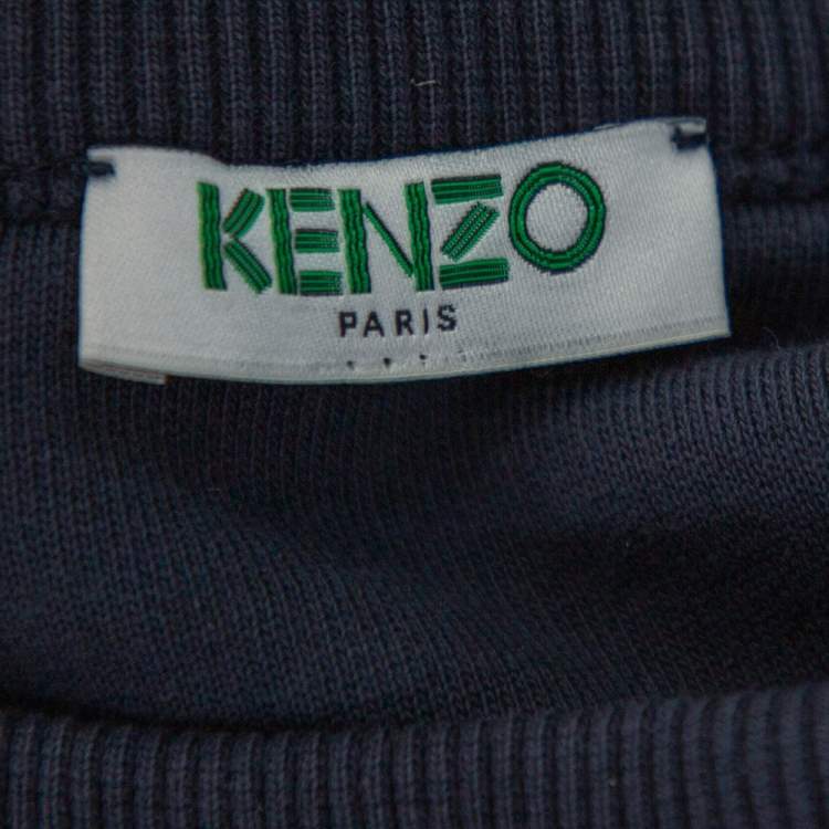 Pre Owned Kenzo  Navy Blue Logo Embroidered Cotton Sweatshirt M