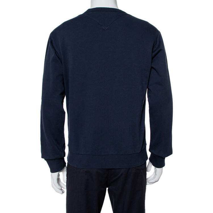 Pre Owned Kenzo  Navy Blue Logo Embroidered Cotton Sweatshirt M