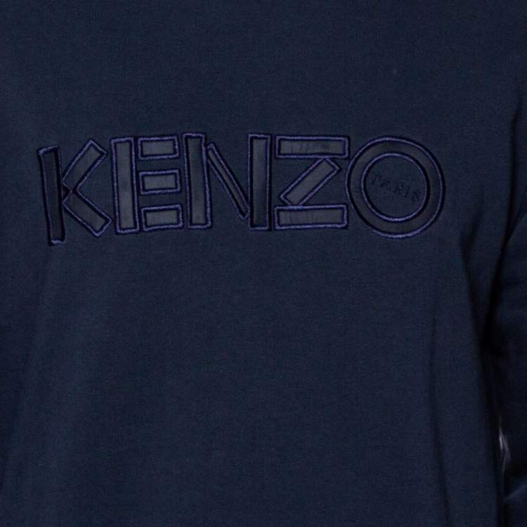 Pre Owned Kenzo  Navy Blue Logo Embroidered Cotton Sweatshirt M