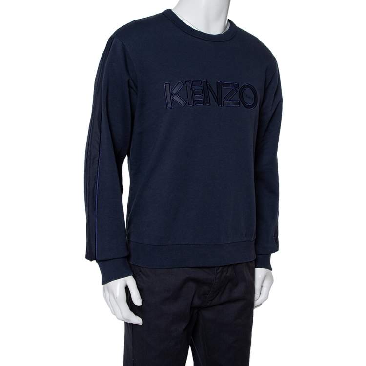 Pre Owned Kenzo  Navy Blue Logo Embroidered Cotton Sweatshirt M