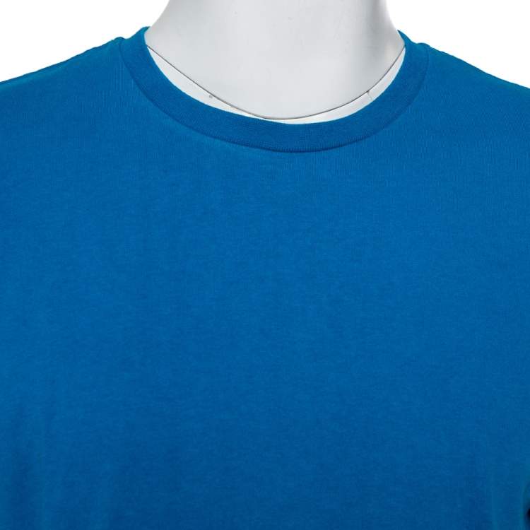 Pre Owned Kenzo Blue Cotton Logo Print Detail Crewneck T-Shirts L