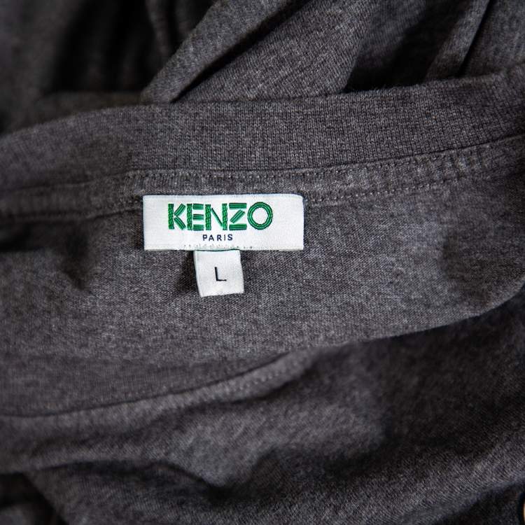Pre Owned Kenzo Grey Popcorn Logo Printed Cotton Crewneck T-Shirt L