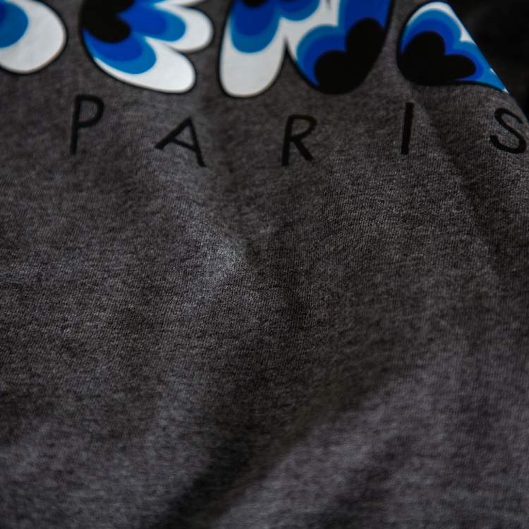Pre Owned Kenzo Grey Popcorn Logo Printed Cotton Crewneck T-Shirt L
