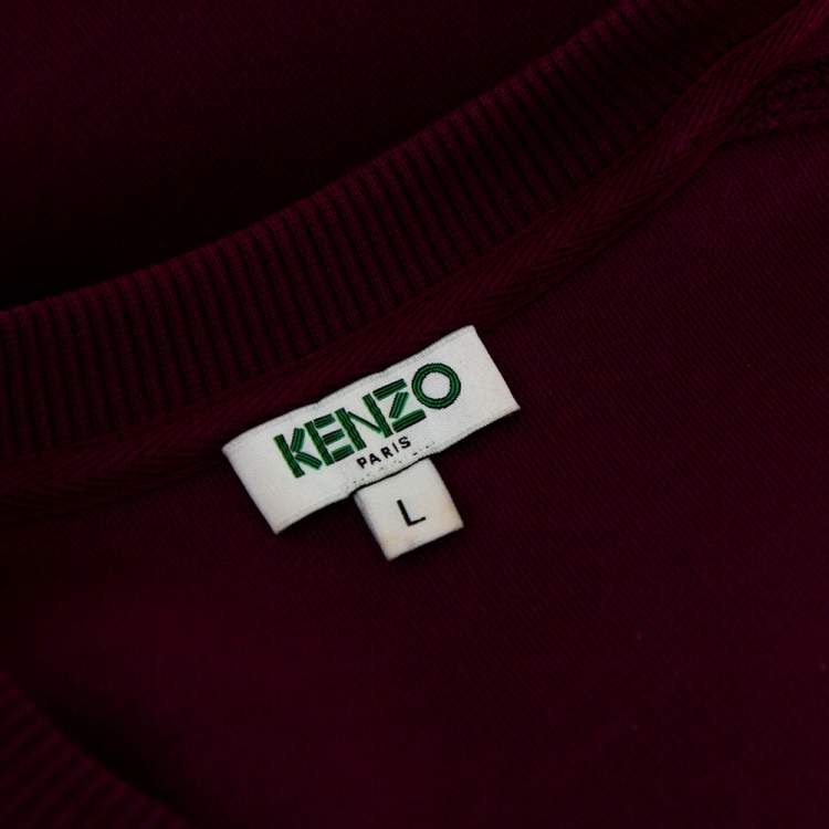 Pre Owned Kenzo Magenta Cotton Logo Embroidered Inside Out Detail Crewneck Sweatshirt L