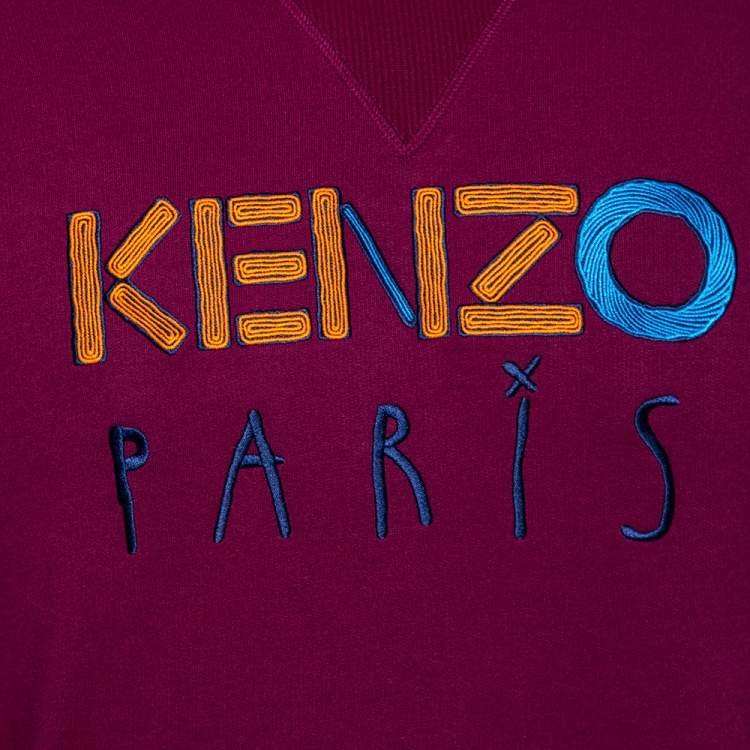 Pre Owned Kenzo Magenta Cotton Logo Embroidered Inside Out Detail Crewneck Sweatshirt L