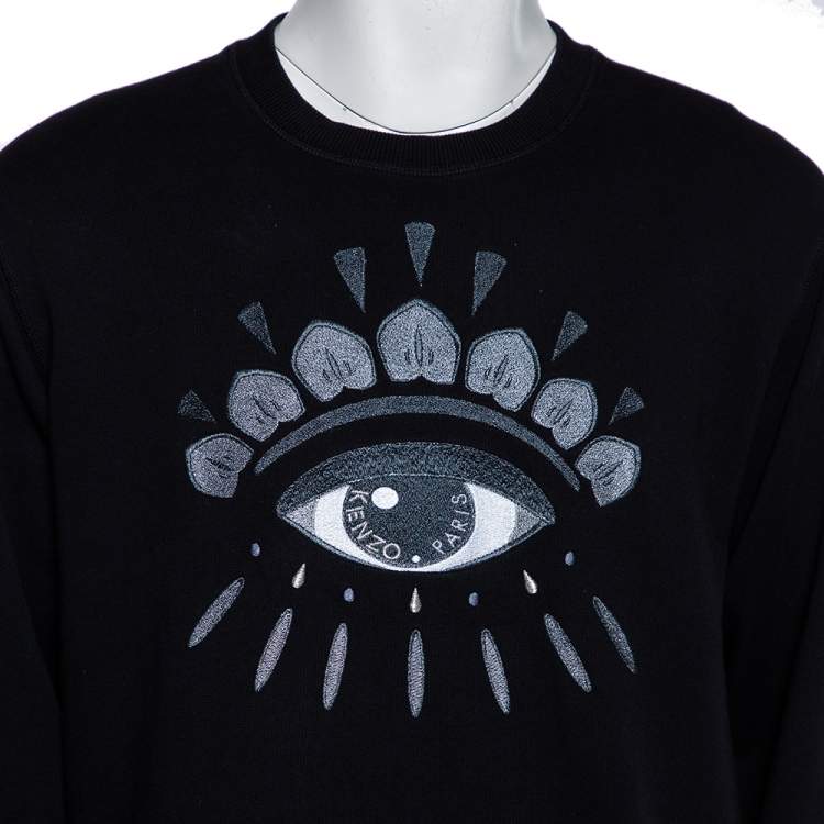 Pre Owned Kenzo Black Eye Embroidered Cotton Crewneck Sweatshirt XL 