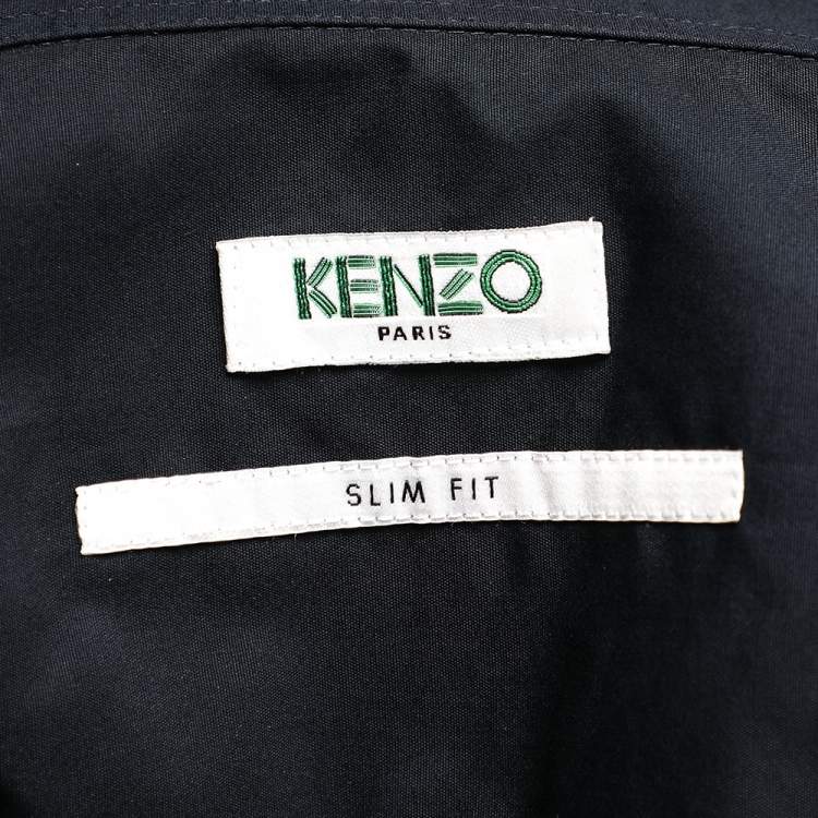مملوكة مسبقًا Kenzo Navy Blue Cotton Contrast Patch Detail Short Sleeve Slim Fit Shirt M