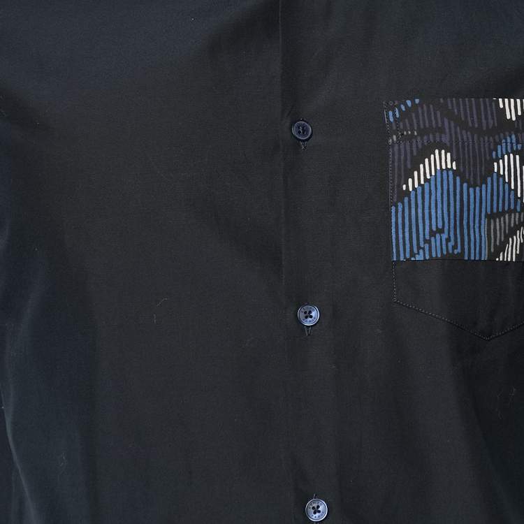 مملوكة مسبقًا Kenzo Navy Blue Cotton Contrast Patch Detail Short Sleeve Slim Fit Shirt M