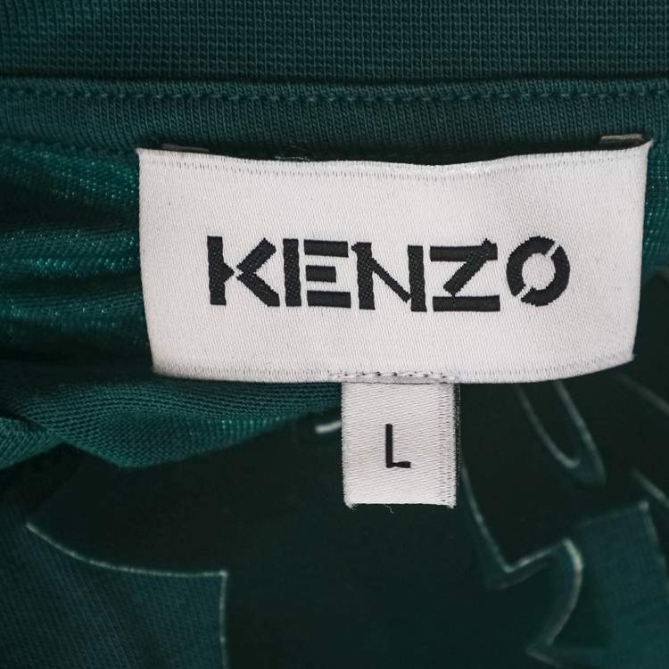 Pre Owned Kenzo Green Cotton Flocked Tiger Detail Crewneck T-Shirt L