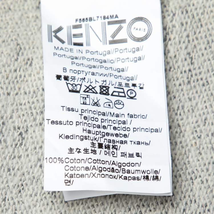 Pre Owned Kenzo Grey Cotton Knit Tiger Logo Patch Detail Zip Front Sweatshirt XL