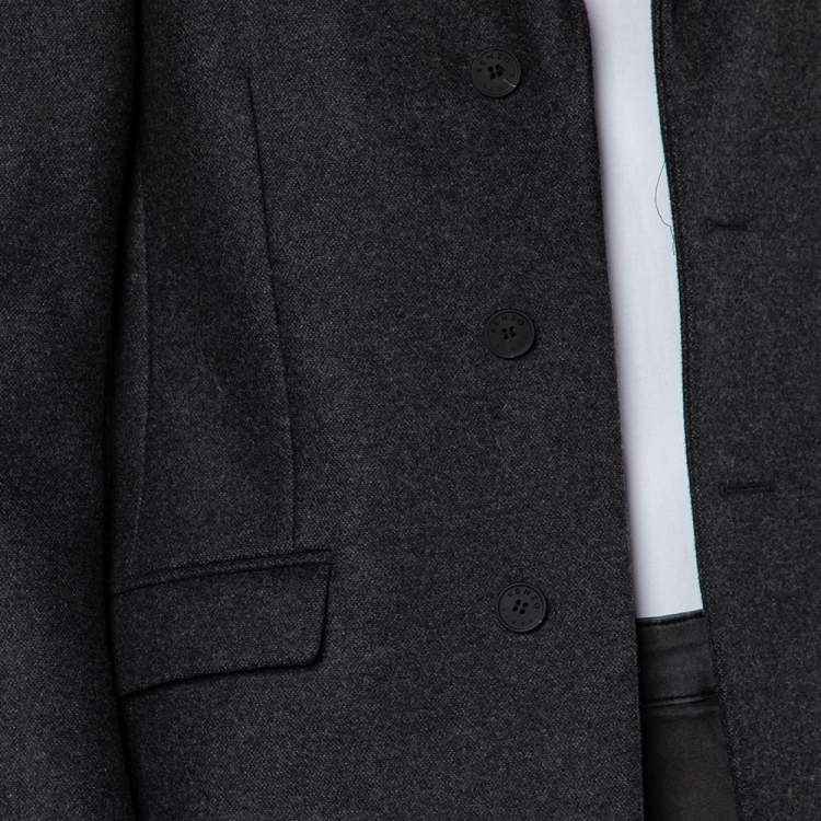 Pre Owned Kenzo Charcoal Grey Wool Button Front Mid Length Coat S